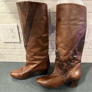 Vintage Franco Mode sz 39 US 8.5 brown leather patchwork heeled tall boots